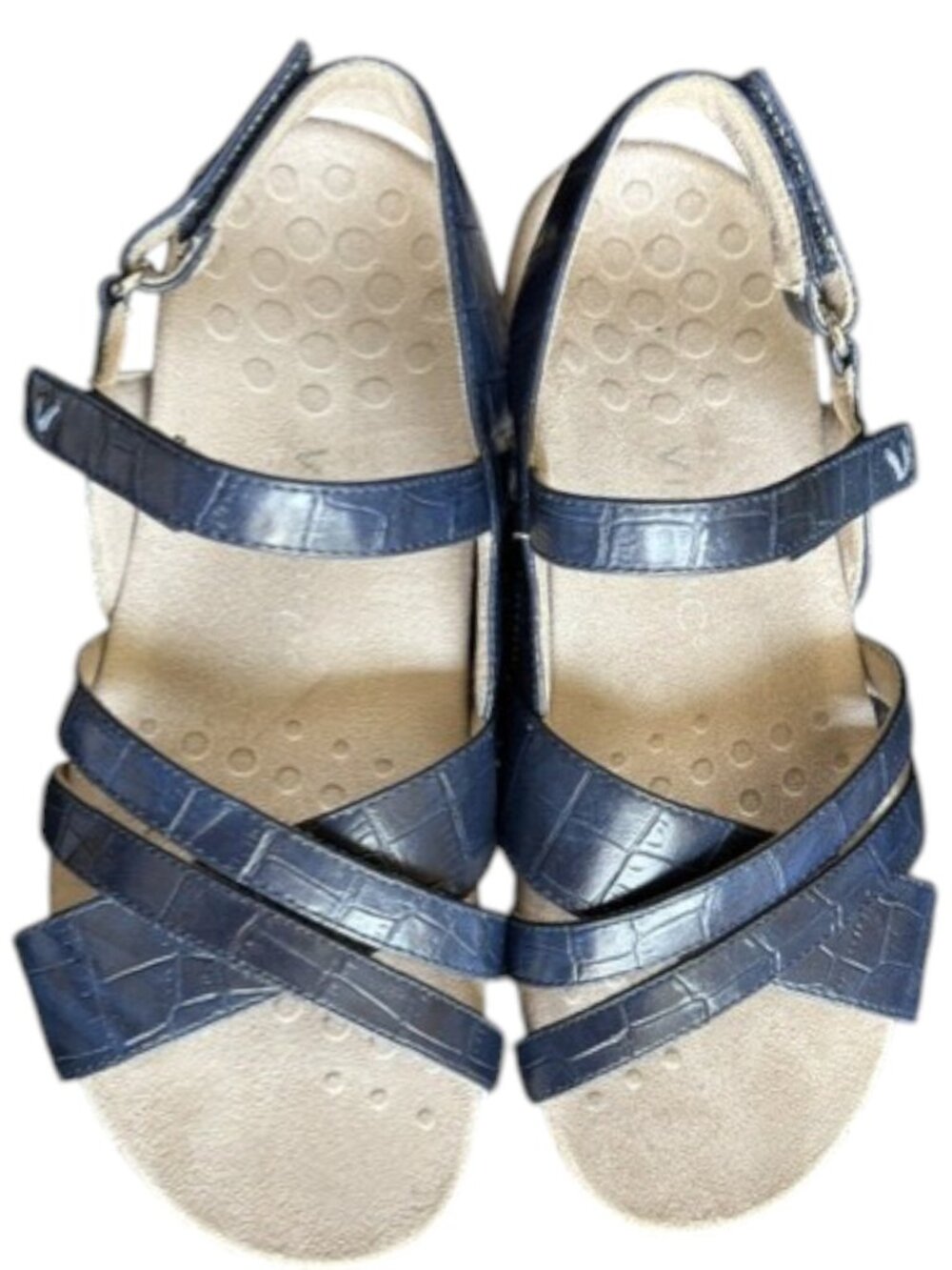 Vionic Mirabi Embossed Croc Vegan Leather Comfort Sandals - Navy - 7.5 - Picture 4 of 11